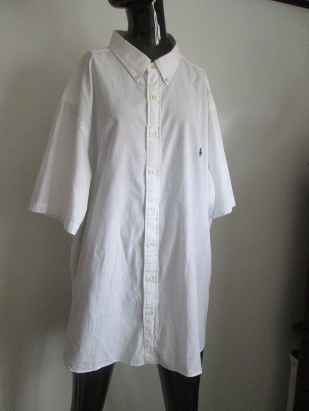 Ralph Lauren white cotton blue button-down logo shirt